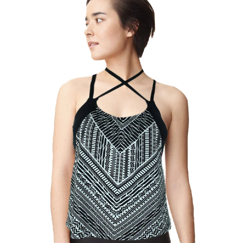 Personal Design Women's Printed Layered Swim Tankini,Black/White