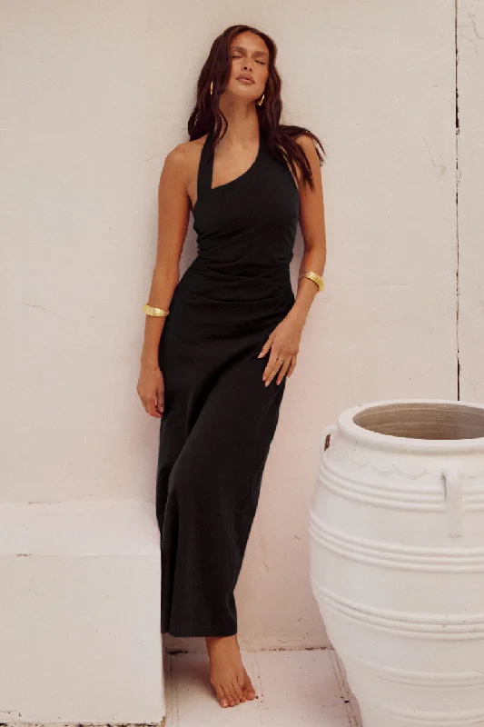Comfortable And Casual SAPHIRA LONG MIDI DRESS - BLACK