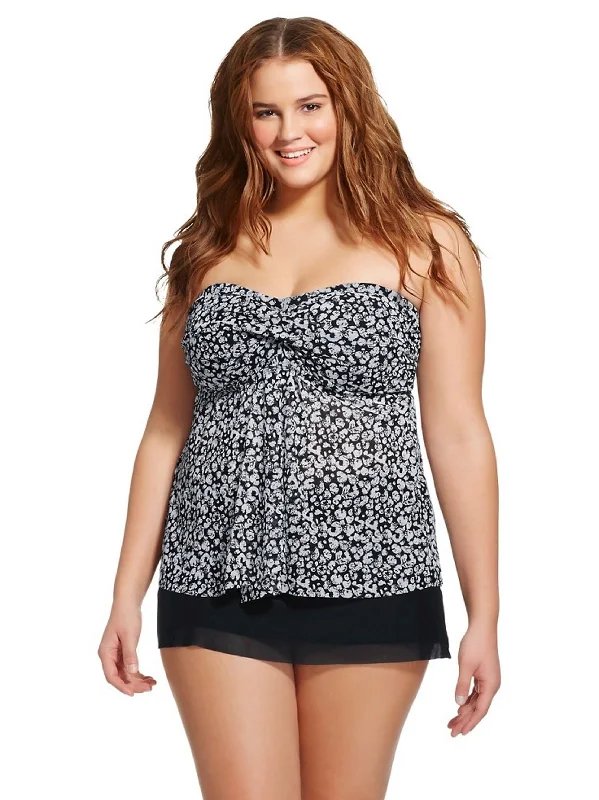 Fashion Classic Women's Mesh Printed Tankini Top,Black