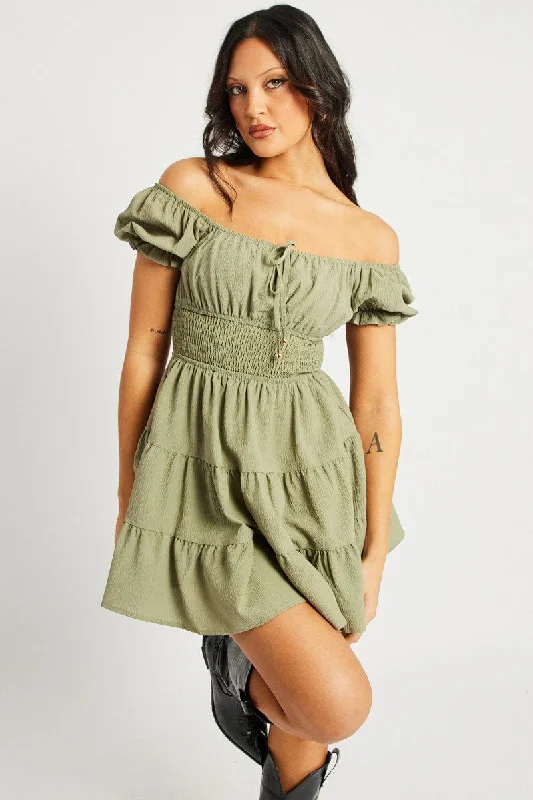 Free and comfortable Green Fit And Flare Dress Mini