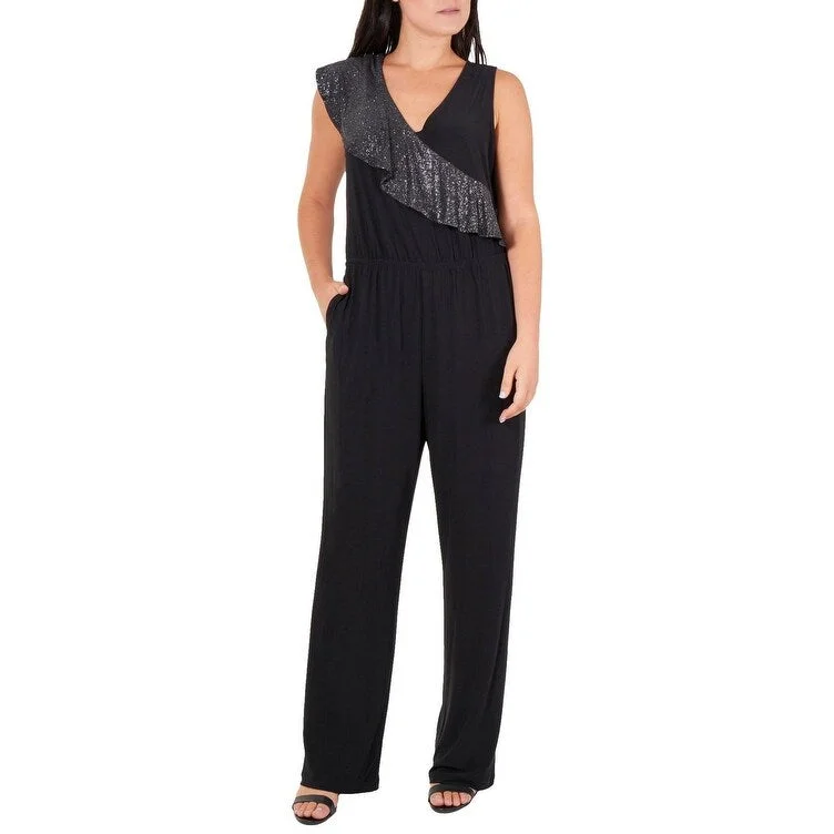 Comfortable Series NY Collection Women's Petite Sleeveless Glitter Jumpsuit Black Size Medium Comfortable Series NY Collection Women's Petite Sleeveless Glitter Jumpsuit Black Size Medium