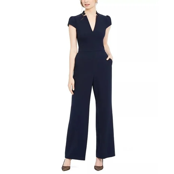 Must-have For Autumn And Winter Vince Camuto Women's Notch Collar Cap Crepe Jumpsuit Blue Navy Size 14 Must-have For Autumn And Winter Vince Camuto Women's Notch Collar Cap Crepe Jumpsuit Blue Navy Size 14