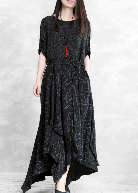 Design And Tailoring Bohemian black print clothes For Women o neck patchwork Maxi Dresses