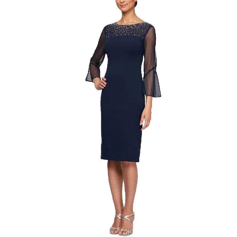 Exquisite Craftsmanship Alex Evenings Women's Embellished Illusion Neck Sheath Dress Blue Size 10 Exquisite Craftsmanship Alex Evenings Women's Embellished Illusion Neck Sheath Dress Blue Size 10