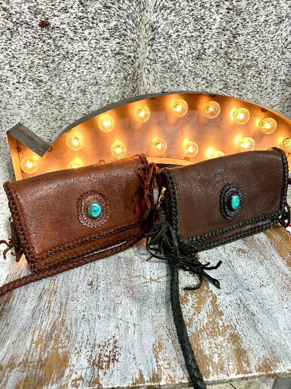 High Street Design Leather Corssbody with Turquoise Stone