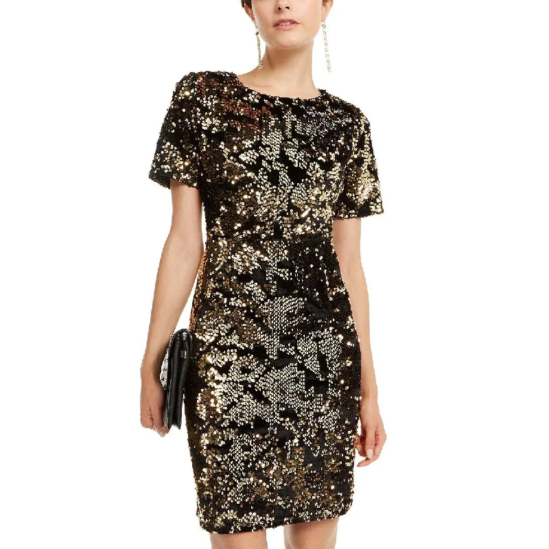 Trendy And Casual INC International Concepts Women's Velvet & Sequin Dress Gold Size L Trendy And Casual INC International Concepts Women's Velvet & Sequin Dress Gold Size L