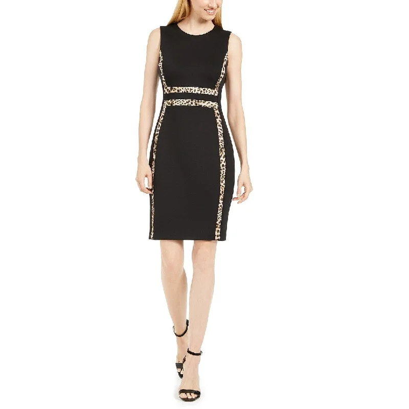 High-end Fashion Calvin Klein Women's Animal-Print Trim Sheath Dress Charcoal Size 2 High-end Fashion Calvin Klein Women's Animal-Print Trim Sheath Dress Charcoal Size 2