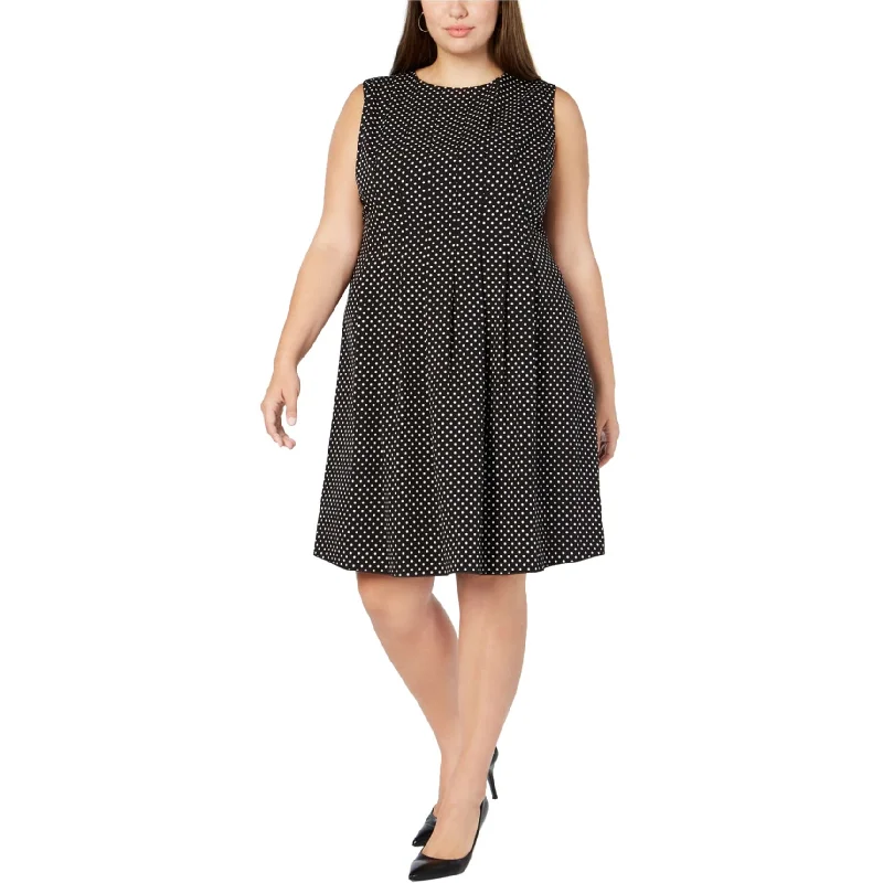 French Retro Anne Klein Womens Polka Dot Fit & Flare Dress