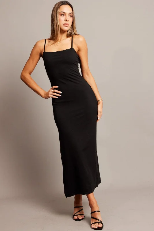 Fashion Classic Black Bodycon Dress Maxi Supersoft