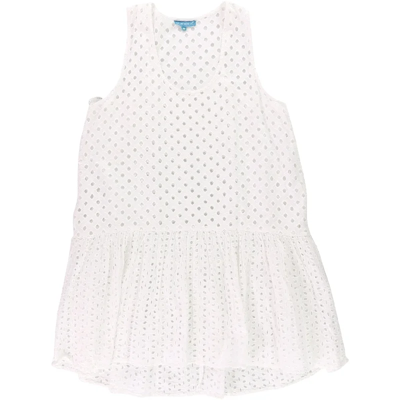 Effortless Style Blue Island Womens Eyelets Shift Dress, White, Medium
