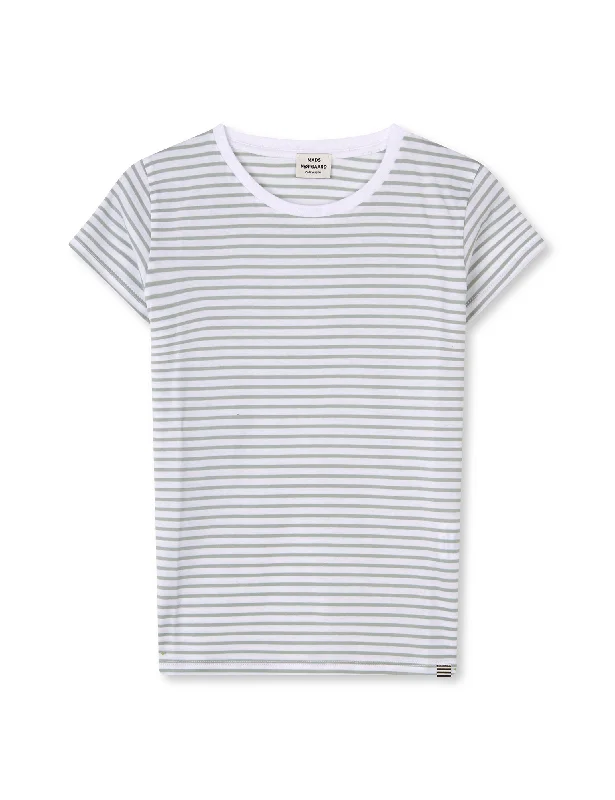 Unique prints Organic Jersey Stripe Tuvina Tee FAV, Brilliant White/Jadeite
