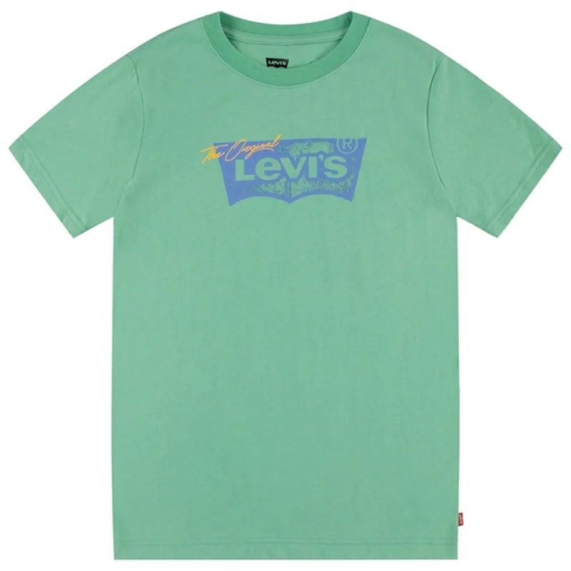 Warm And Comfortable Levi's Distressed Batwing T-shirt Green