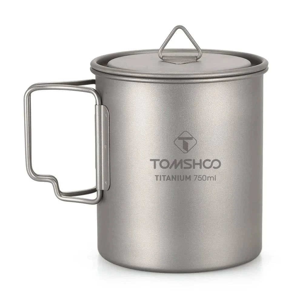 Light And Breathable TOMSHOO Ultralight 750ml Titanium Cup Outdoor Portable Camping Picnic Water Cup Mug with Foldable Handle