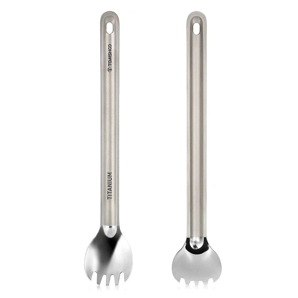 Retro Prints Titanium Long Handle Spork with Polished Bowl Outdoor Portable Dinner Spork Cutlery Camping Backpacking Picnic