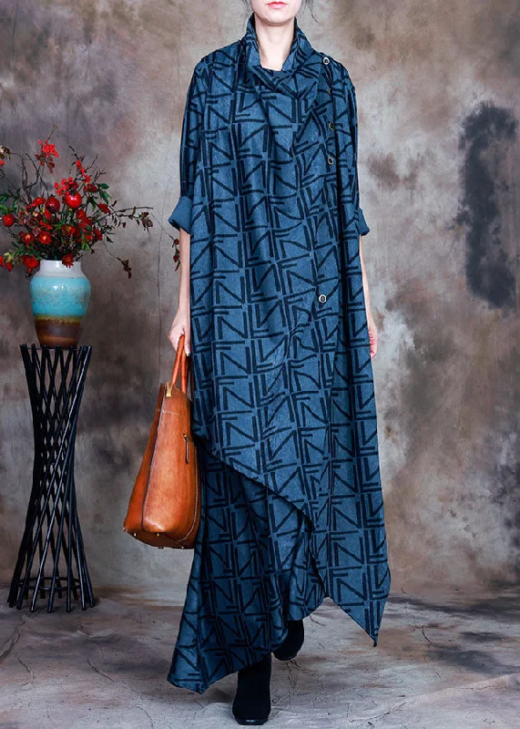 Skirt style Boho Blue Asymmetrical Print Robe Dresses Spring
