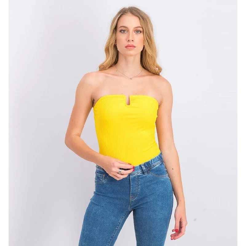 Bright Colors Material Girl Juniors' Strapless U-Ring Bodysuit Yellow Size Medium