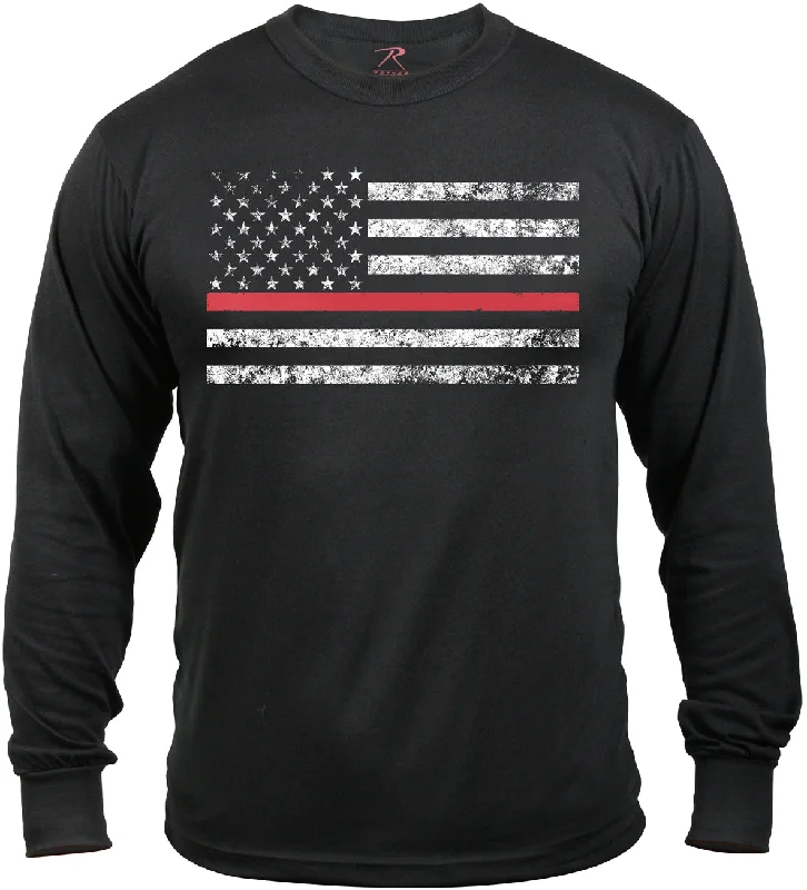 Noble Temperament Black Thin Red Line Long Sleeve T-shirt