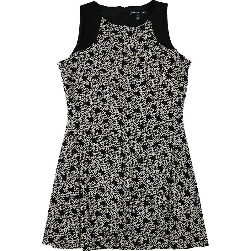 Youthful Style American Living Womens Floral Fit & Flare Dress, Black, 16