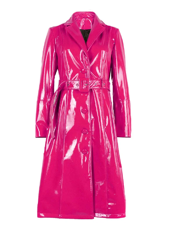 Fashion Design Genuine Patent Leather Trench Coat