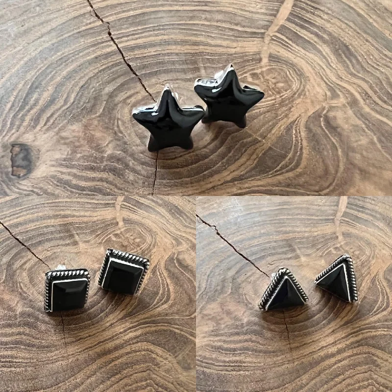 Elegant Series Black Onyx Simple Stud Earrings