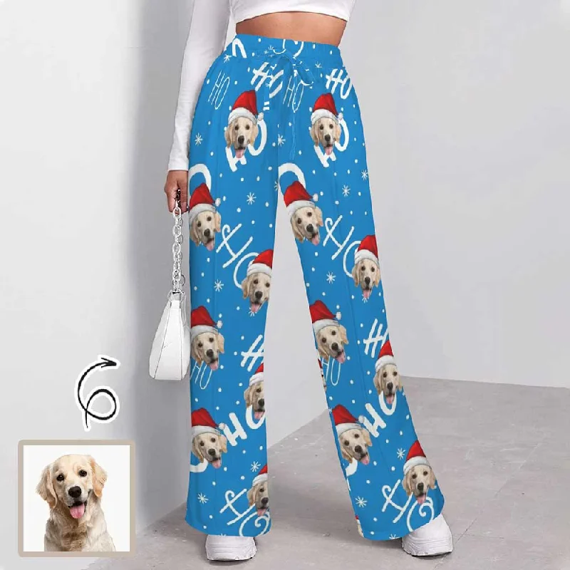 Feminine Charm Custom Face Christmas Ho Pattern Women's Drawstring Wide Leg Sweatpants Feminine Charm Custom Face Christmas Ho Pattern Women's Drawstring Wide Leg Sweatpants
