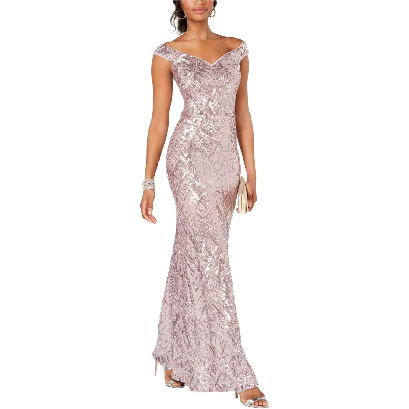 Slim Fit Betsy & Adam Womens Sequin Gown Dress, Pink, 10