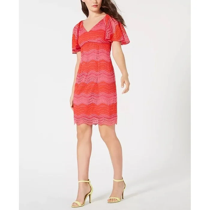 Fashion Must-have Trina Trina Turk Women's Lace Flutter-Sleeve Sheath Dress Orange Size 4 Fashion Must-have Trina Trina Turk Women's Lace Flutter-Sleeve Sheath Dress Orange Size 4