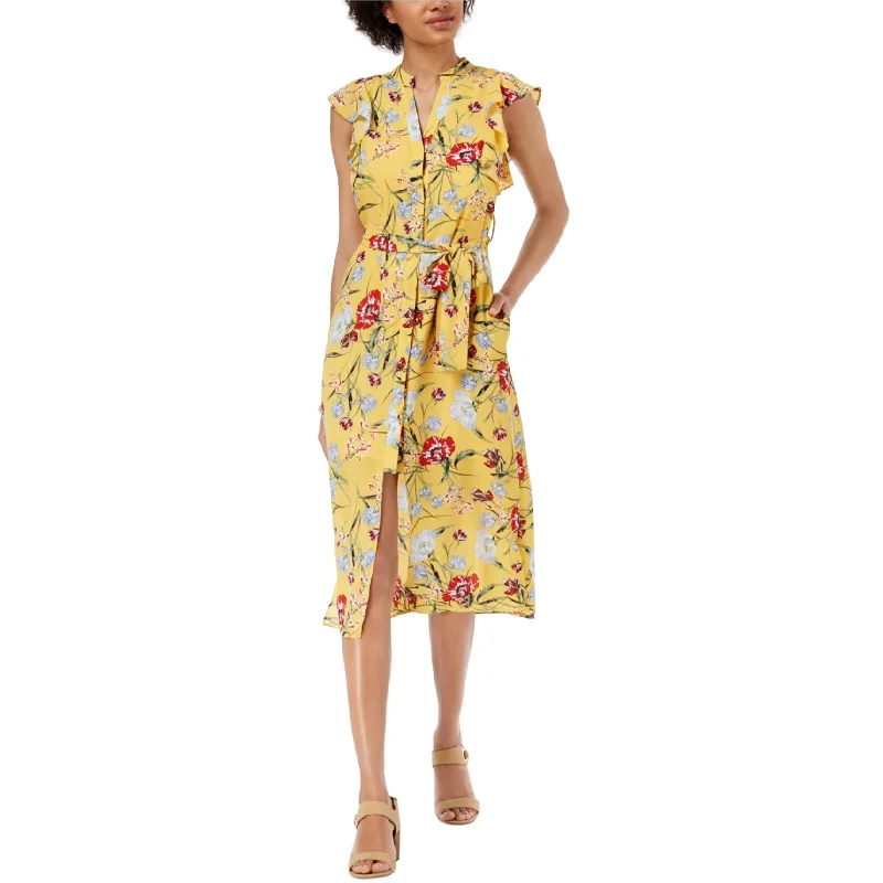 Single-shoulder Neck Design maison Jules Womens Flutter-Sleeve Midi Dress, Yellow, Medium