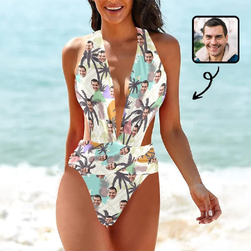 Refreshing Design Custom Face Trees Women's Deep V-Neck Low Back Crossover One Piece Swimsuit Custom Picture Bathing Suit Refreshing Design Custom Face Trees Women's Deep V-Neck Low Back Crossover One Piece Swimsuit Custom Picture Bathing Suit