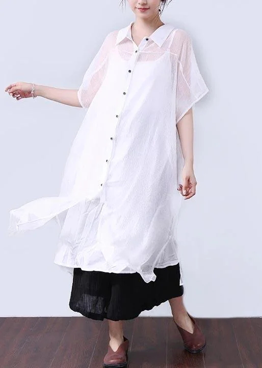 Short Design Bohemian Cotton Quilting Clothes Summer Dresses Button Elbow Sleeves Women White Dress Short Design Bohemian Cotton Quilting Clothes Summer Dresses Button Elbow Sleeves Women White Dress