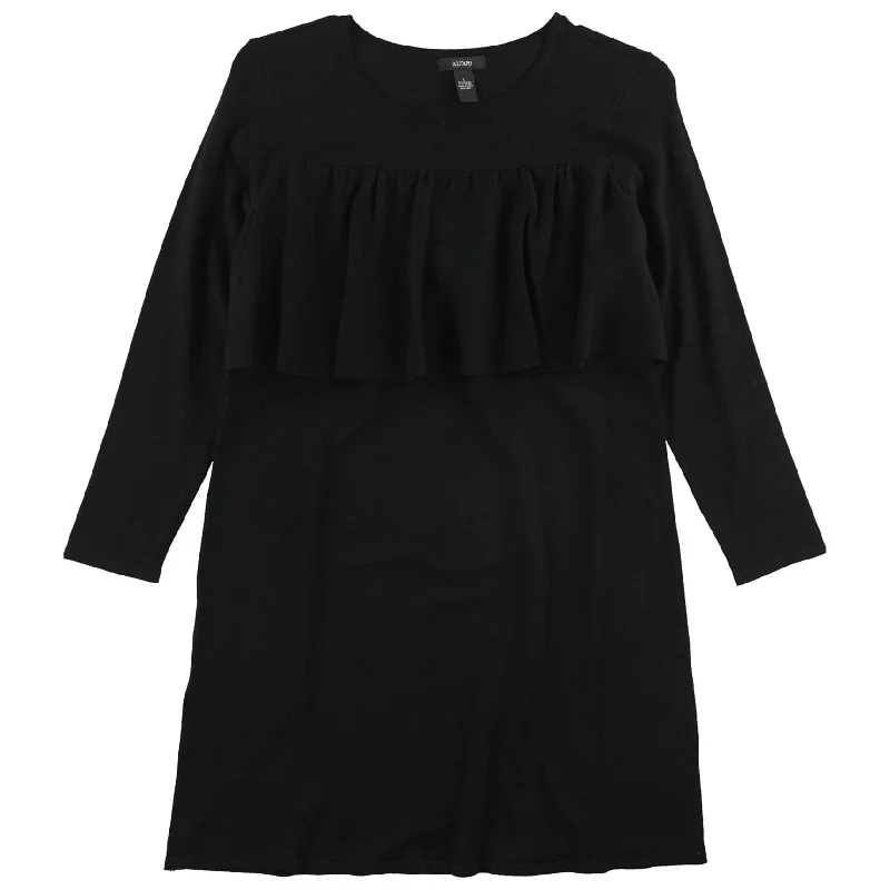 Fashionable Items Alfani Womens Ruffle Trim Sweater Dress, Black, Large