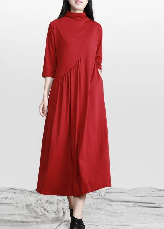 Goddess Style Beautiful Red Stand Cinched asymmetrical design Maxi Dresses Fall