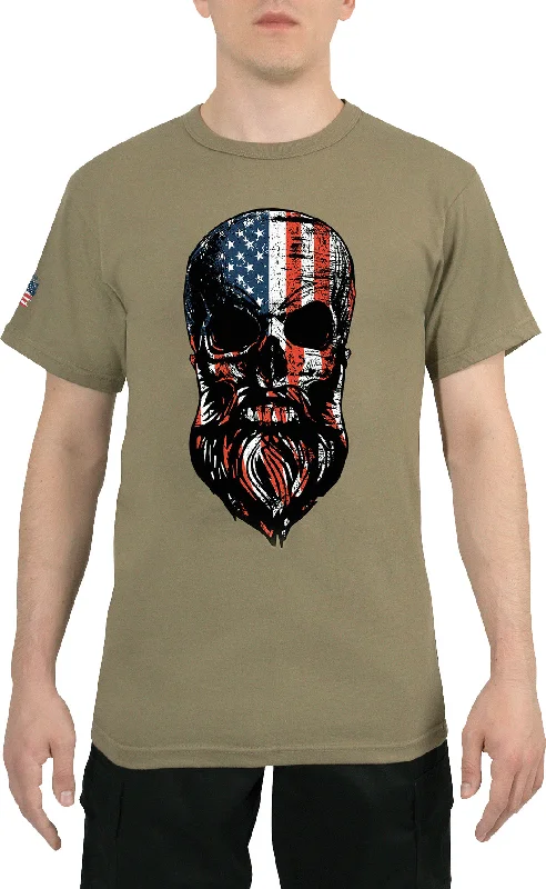 Classic Color Coyote - US Flag Bearded Skull T-Shirt