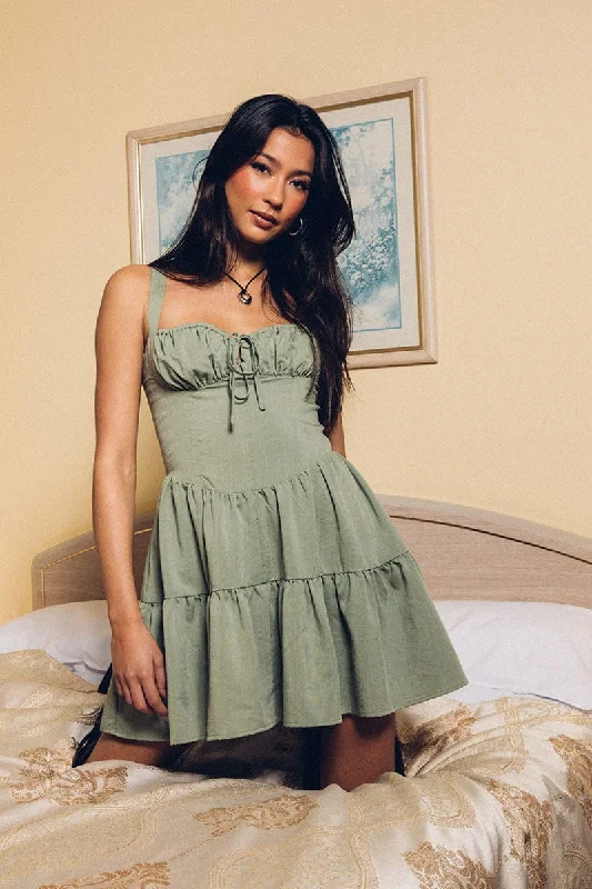 Simple And Comfortable Green Fit And Flare Dress Mini