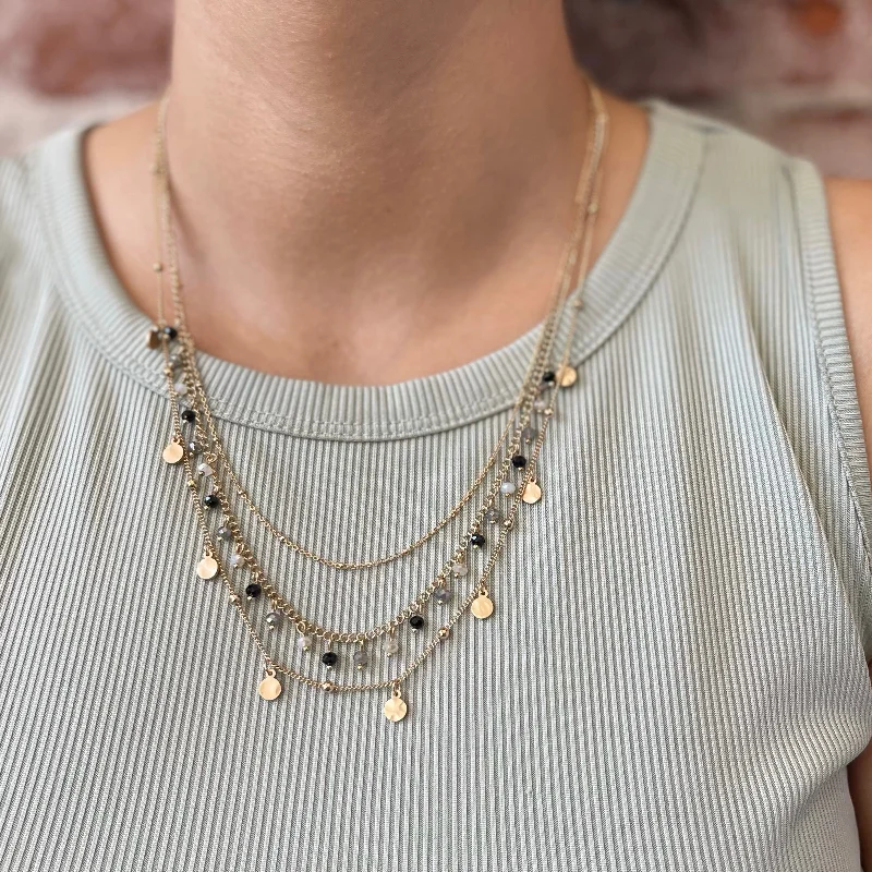 Comfortable Mind Multi Layered Necklace With Beads Black