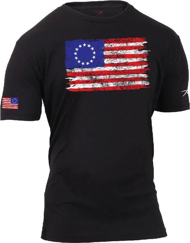 Cute Design Colonial Betsy Ross Flag T-Shirt - Black