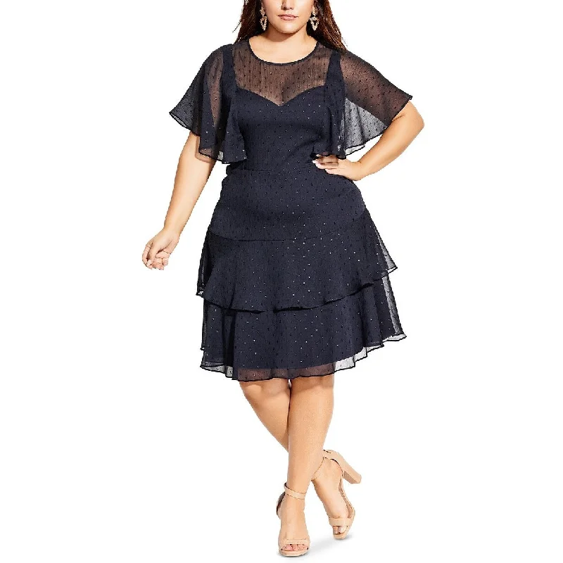 Perfect Tailoring City Chic Women's Metallic Textured Dot Ruffle Dress Dark Blue Size Extra Small Perfect Tailoring City Chic Women's Metallic Textured Dot Ruffle Dress Dark Blue Size Extra Small