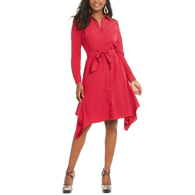 Fashion Expert Thalia Sodi Women's Handerkerchief-Hem Shirtdress Cerise Size Large