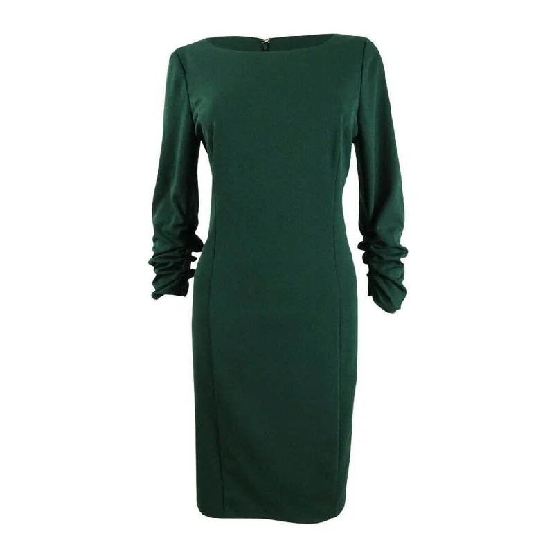 Sports Fashion DKNY Women's Ruched Sleeve Sheath Dress Dark Green Size 2