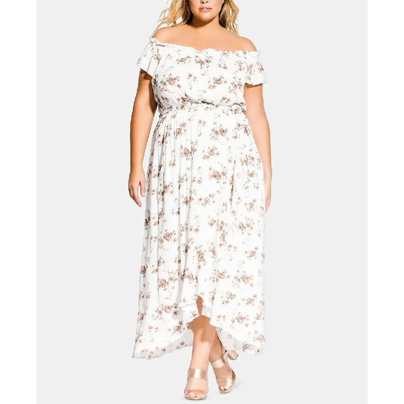 European Plan City Chic Women's Trendy Plus Size Floral-Print Off-The-Shoulder Dress White Size 2 Extra Large European Plan City Chic Women's Trendy Plus Size Floral-Print Off-The-Shoulder Dress White Size 2 Extra Large
