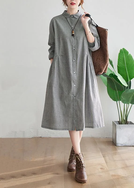 Comfortable And Cold-proof Bohemian Black Plaid Tunics For Women Lapel Cinched Plus Size Spring Dresses ( Limited Stock) Comfortable And Cold-proof Bohemian Black Plaid Tunics For Women Lapel Cinched Plus Size Spring Dresses ( Limited Stock)