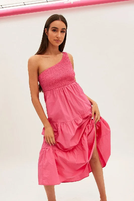 Must-have For Fashion Pink Maxi Dress One Shoulder