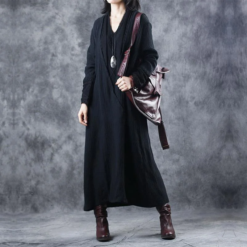 High-waisted pants style Boho Black V Neck Patchwork Pockets Fall Dresses Long Sleeve High-waisted pants style Boho Black V Neck Patchwork Pockets Fall Dresses Long Sleeve