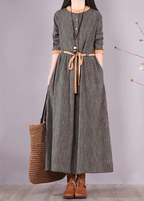 Sports Cool Bohemian O Neck Tie Waist Spring Quilting Dresses Work Black Striped Maxi Dresses