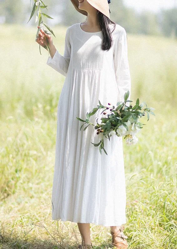 Cool Summer Bohemian O Neck Cinched Quilting Dresses New White Dress