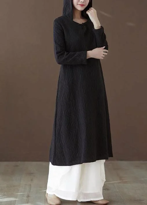 French Style Bohemian Black Striped Tunic Hooded Robe Dresses