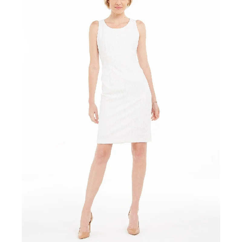Fashion Design Kasper Women's Ribbed Metallic Sheath Dress Natural Size 18
