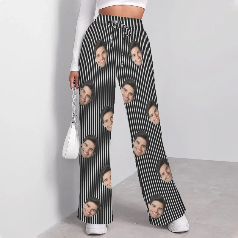 Ethnic Style Custom Face Stripes Pattern Women's Drawstring Wide Leg Sweatpants