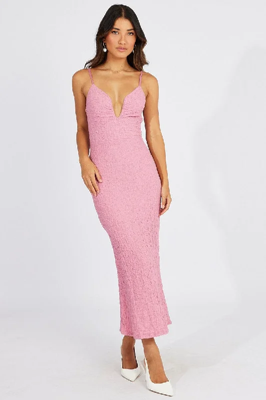 Creative Prints Pink Bodycon Dress Strappy Textured Fabric