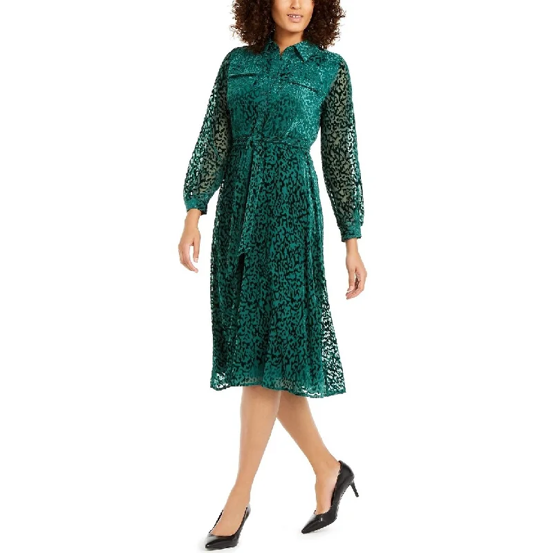 Fashion Wear Alfani Women's Velvet Burnout Belted Shirtdress Green Size 12